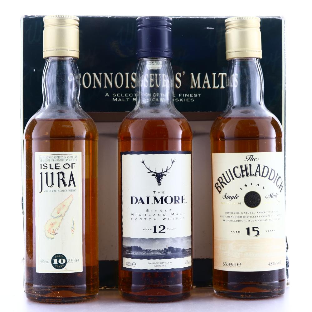 Connoisseurs Malts Gift Set 3 x 33.33cl 1990s / Jura, Dalmore, Bruichladdich
