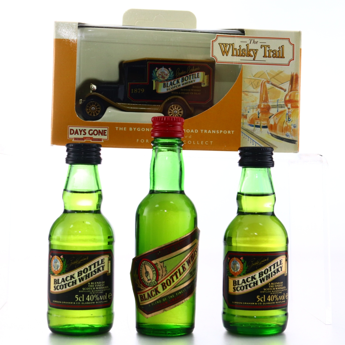 Black Bottle Miniature x 3 / with Lledo Die Cast Van