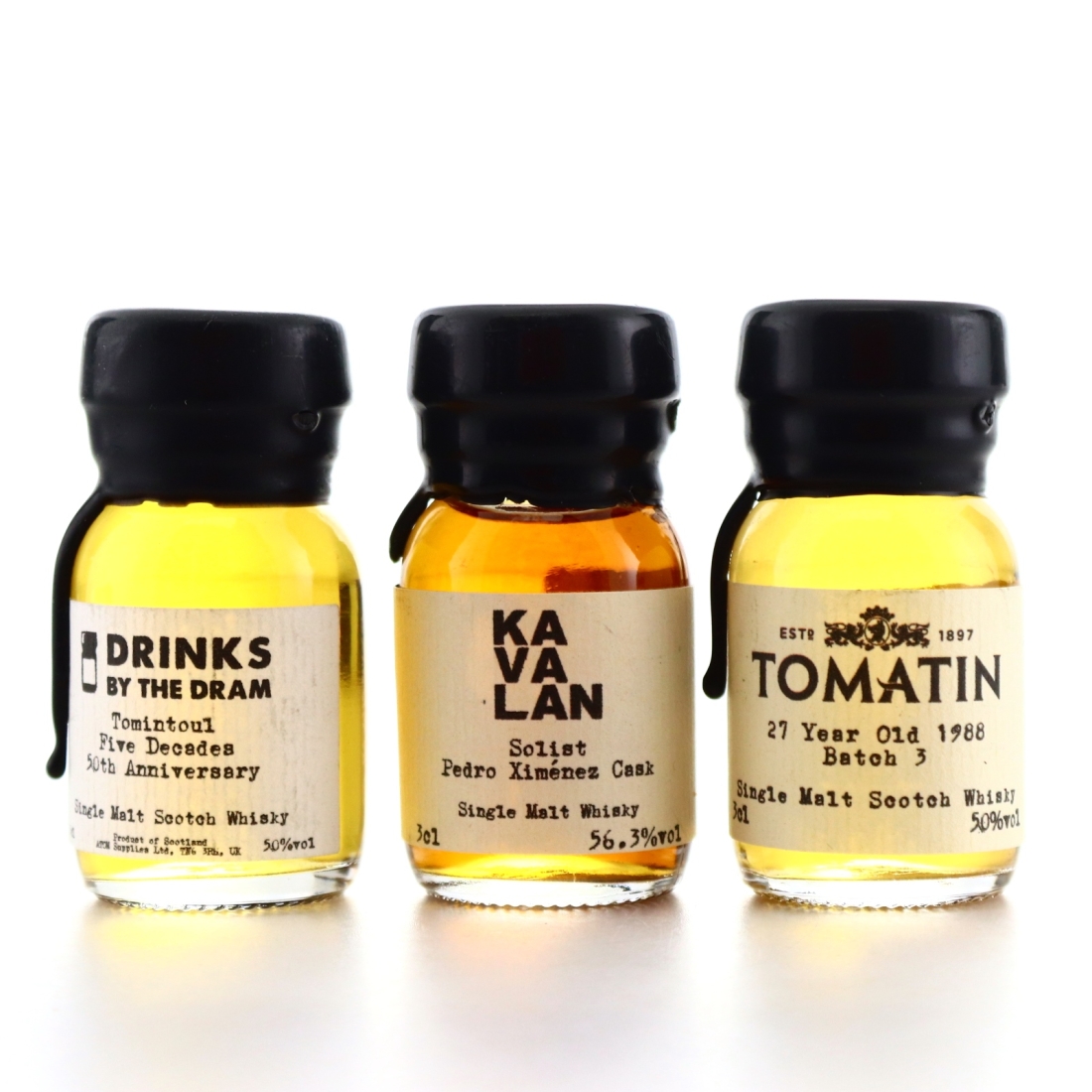 Single Malt Samples x 3 / Including Kavalan & Tomatin