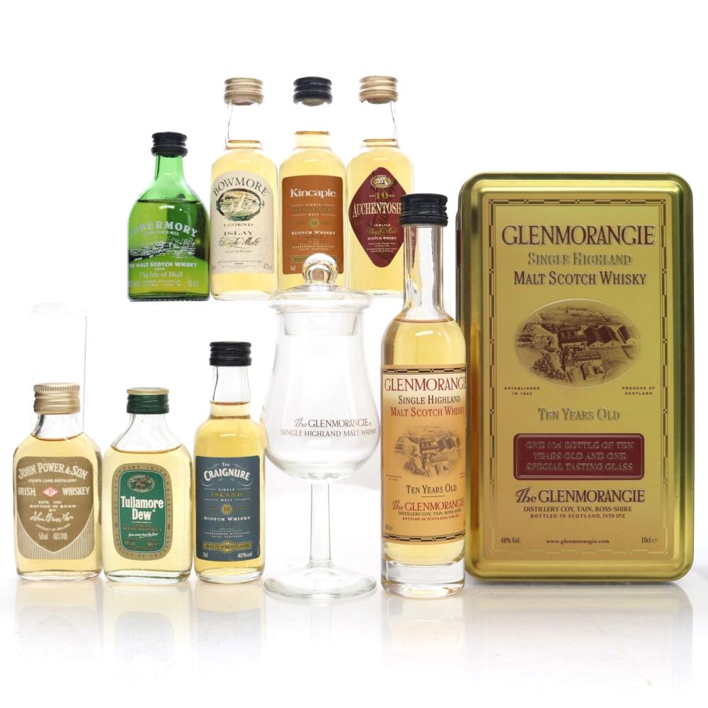 Single Malt & Irish Whiskey Miniature Selection x 8 / includes Glenmorangie 10cl & Glass