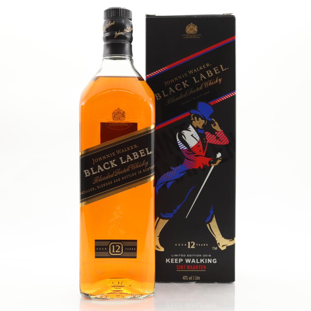 Johnnie Walker Black Label 12 Year Old Limited Edition 1 Litre / Sint Maarten - with Bag