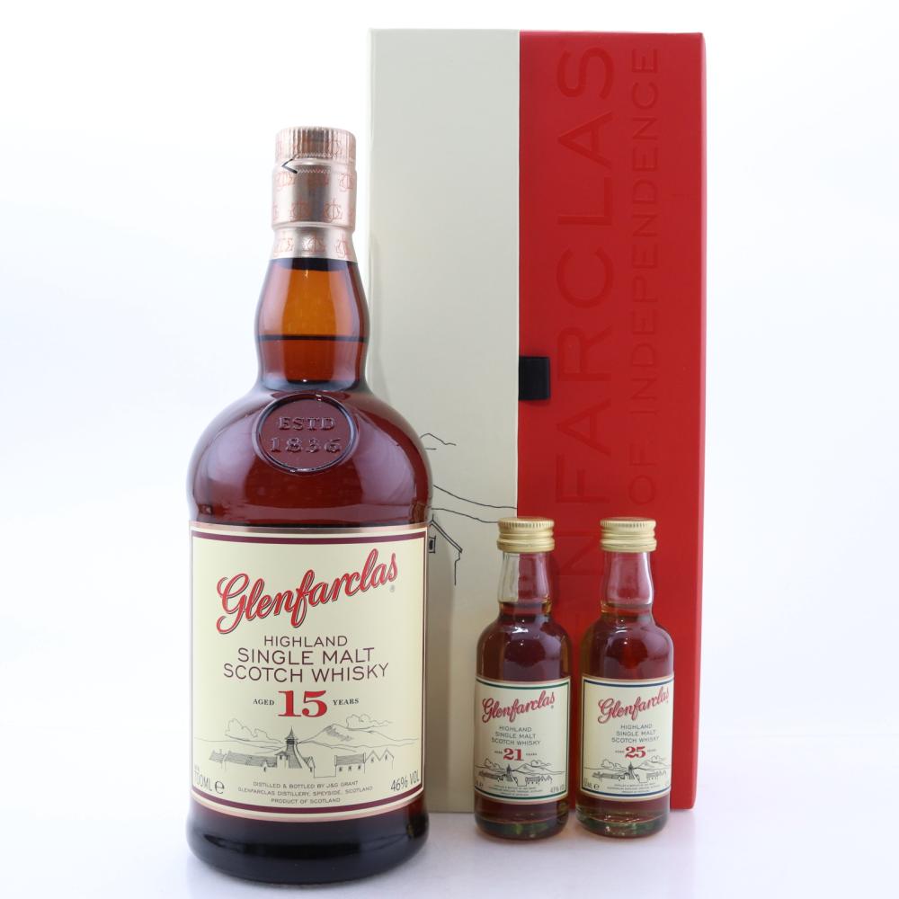 Glenfarclas 15 Year Old / with 21 & 25 year Old Miniatures 2 x 5cl