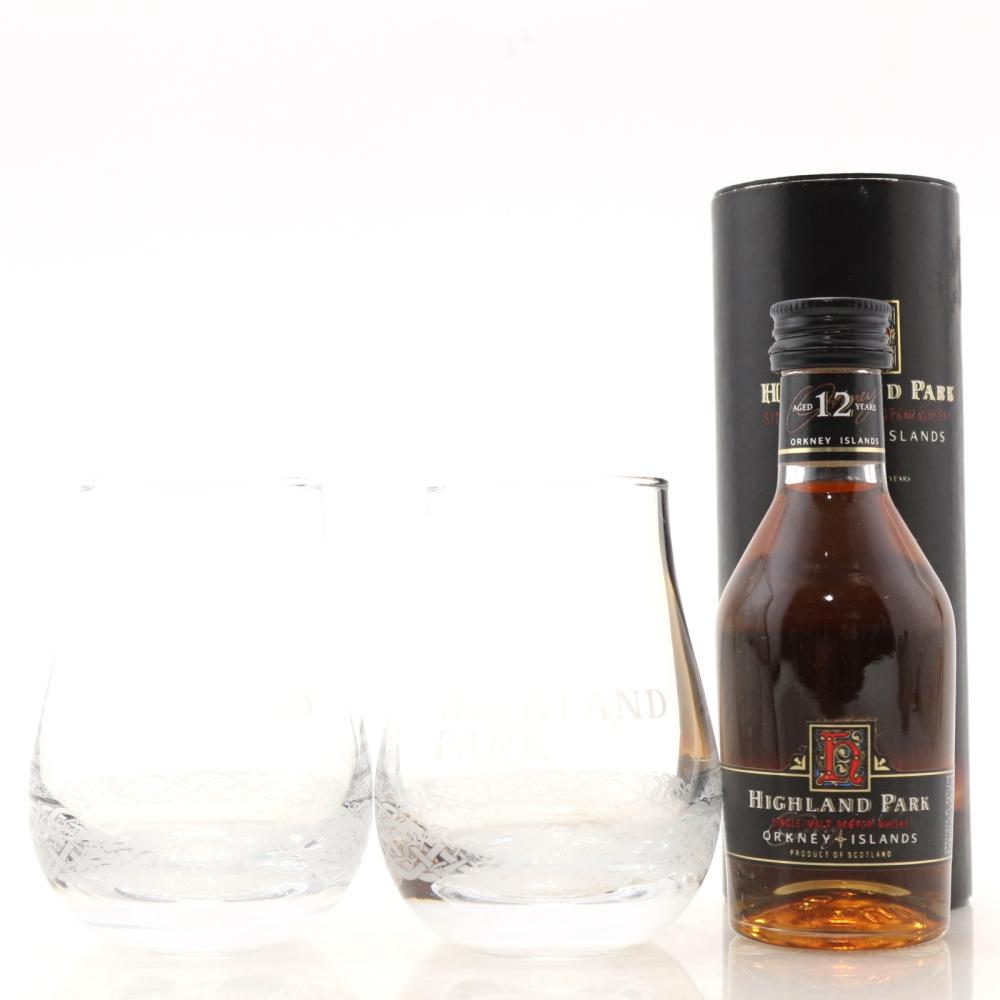Highland Park 12 Year Old Miniature / with 2 x Viking Code Glasses