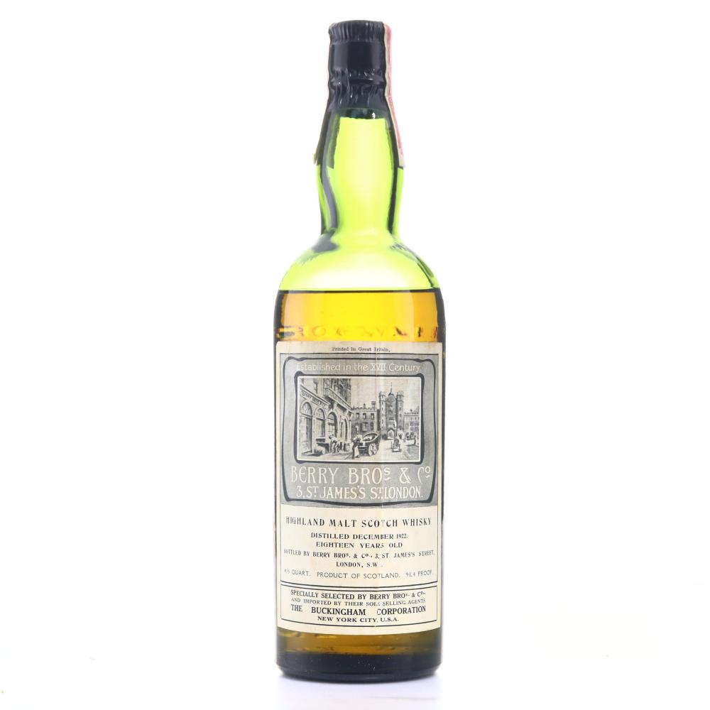 Highland Malt 1922 Berry Brothers and Rudd 18 Year Old / US Import