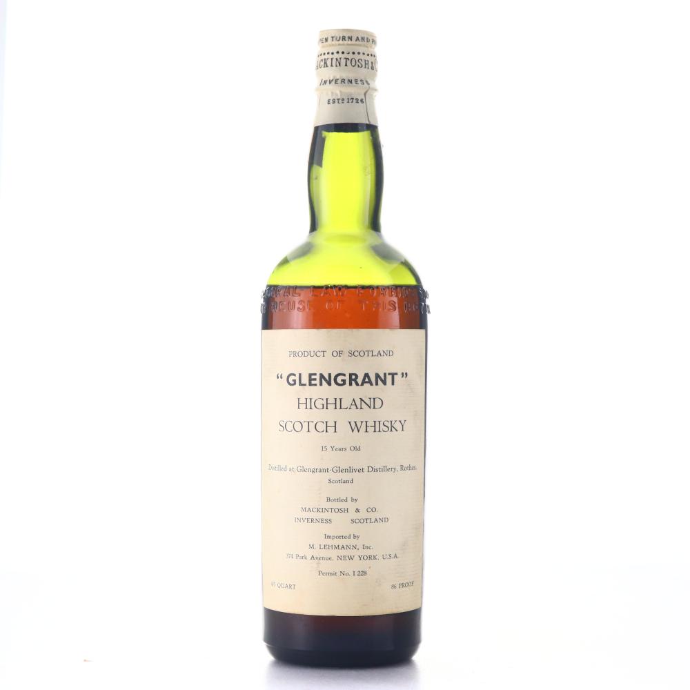 Glen Grant 15 Year Old Mackintosh and Co circa 1940s / US Import