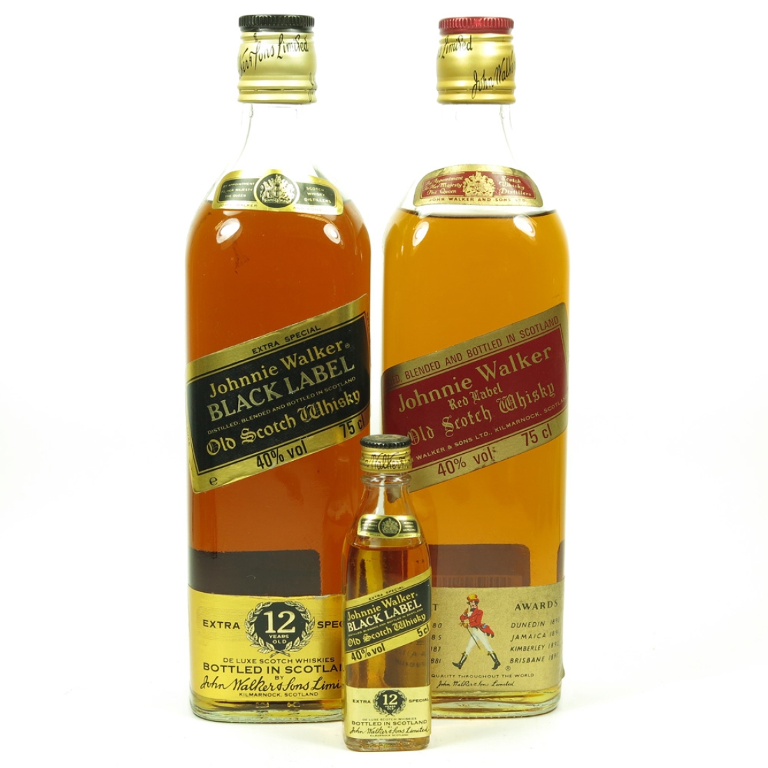 Johnnie Walker Black and Red Label 1980s 2 x 75cl and 5cl