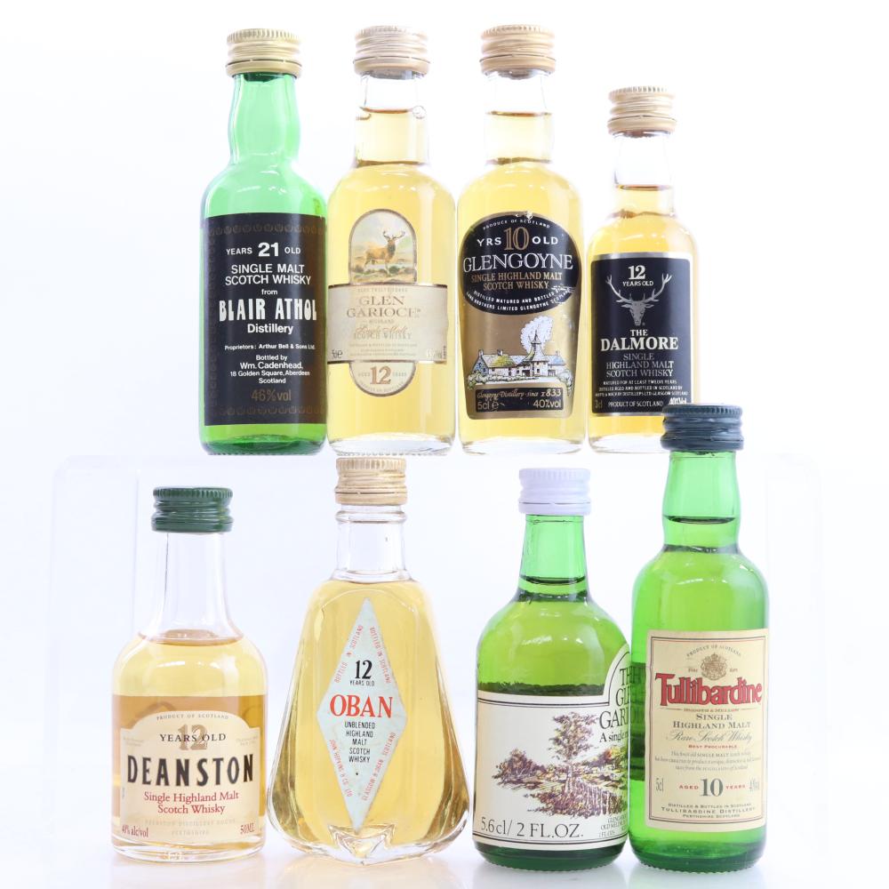 Highland Single Malt Miniatures x 8 / includes Blair Athol 21 Year Old Cadenhead's
