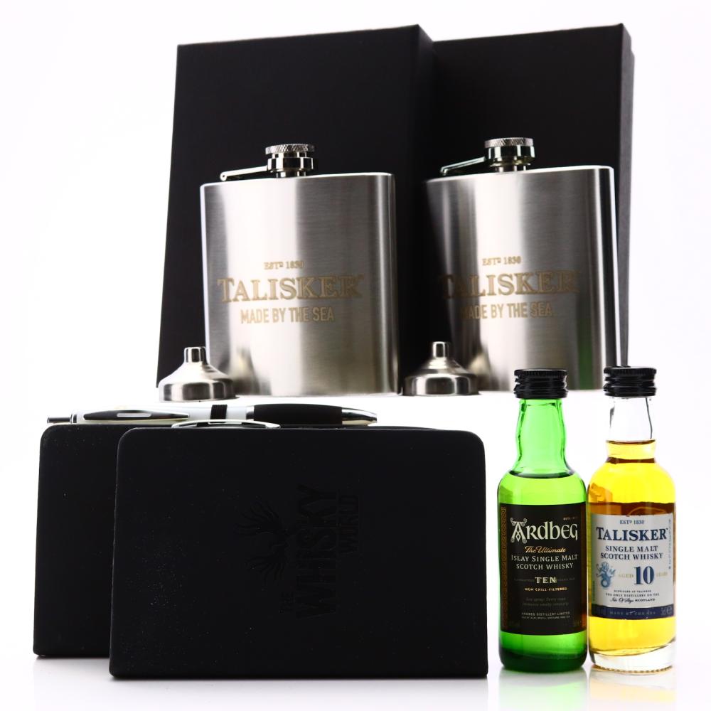Scotch Whisky Notepad, Hipflask & Miniatures x 2