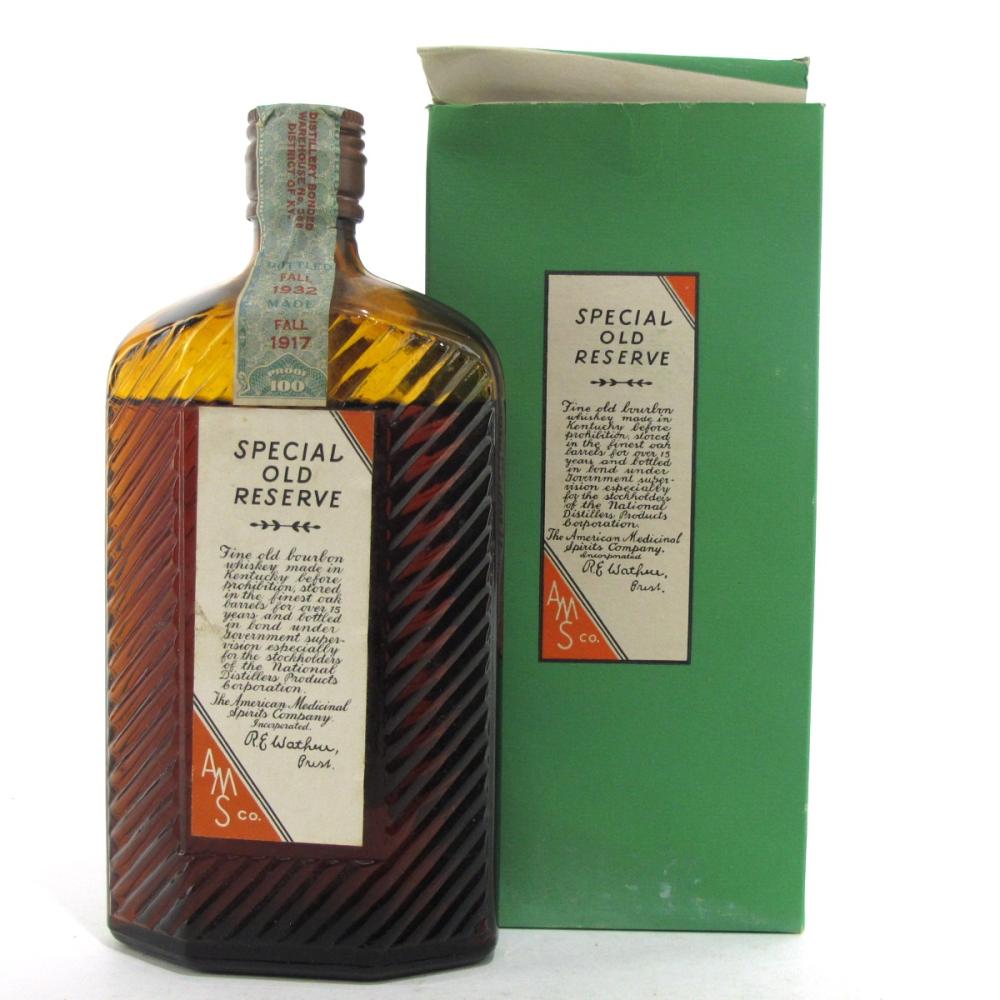 Harry E Wilken 1917 AMS Co Special Old Reserve Bourbon / Prohibition Era Bottling