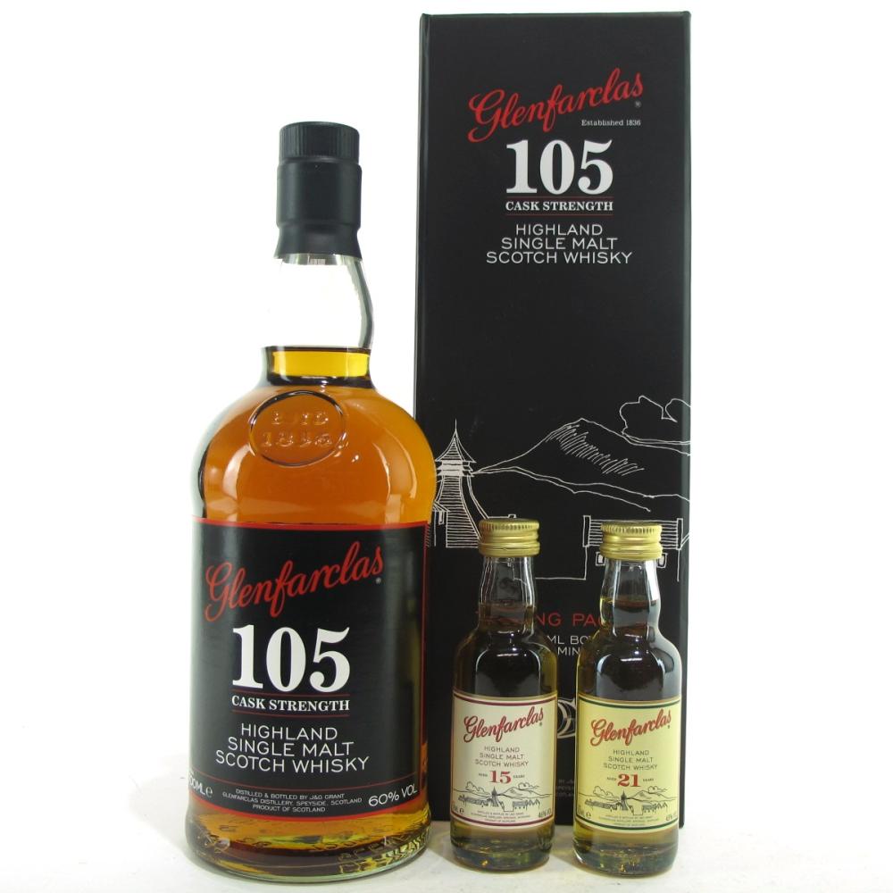 Glenfarclas 105 Cask Strength / with 15 and 21 Year Old Miniature 2 x 5cl