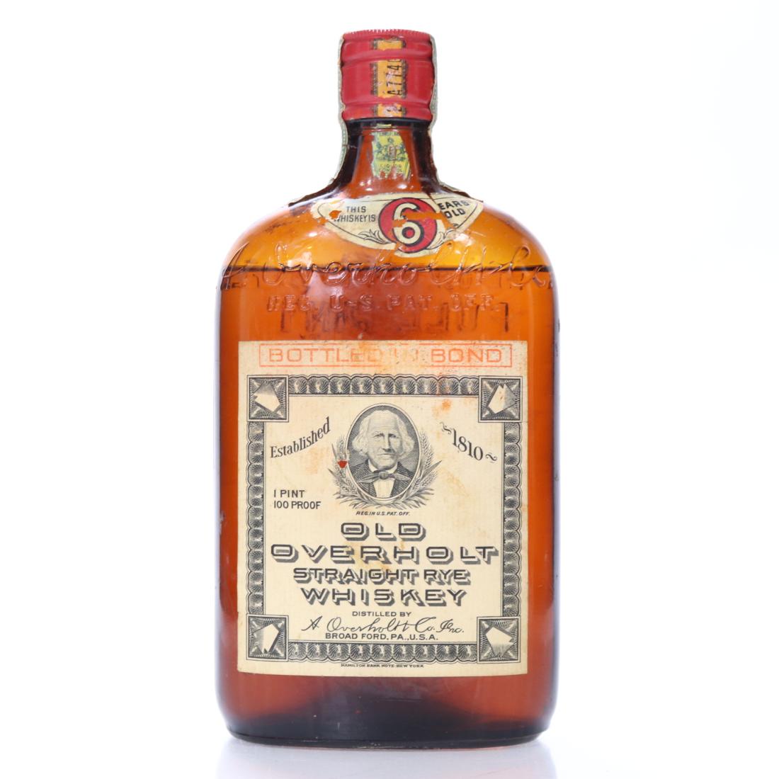 Old Overholt 6 Year Old Bottled in Bond Straight Rye Whiskey Pint circa ...