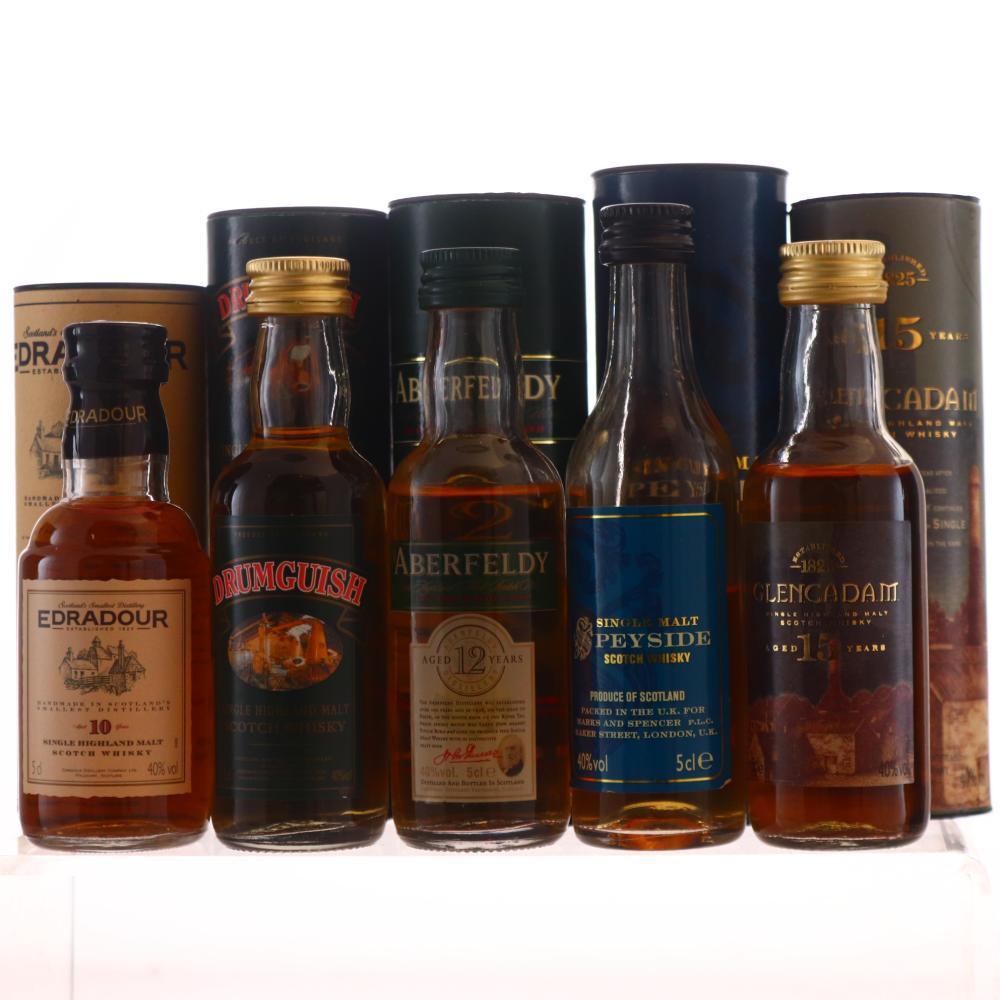 Scotch Malt Whisky Miniatures x 5 including Edradour 10 Year Old