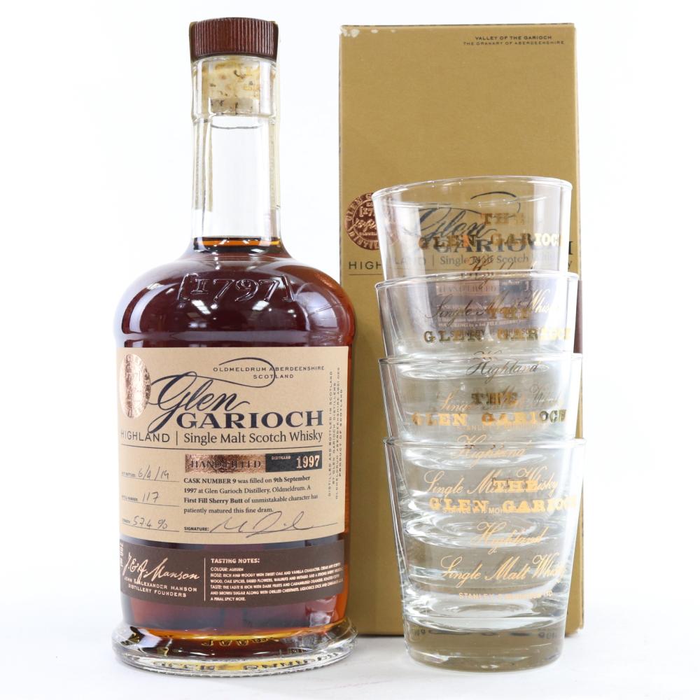Glen Garioch 1997 Hand Filled Cask #9 / with 4 x Branded Glasses