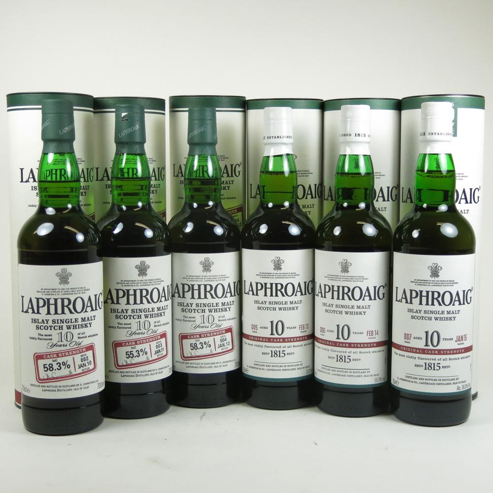 Laphroaig 10 Year Old Cask Strength Batch 2 to Batch 7 6 x 70cl