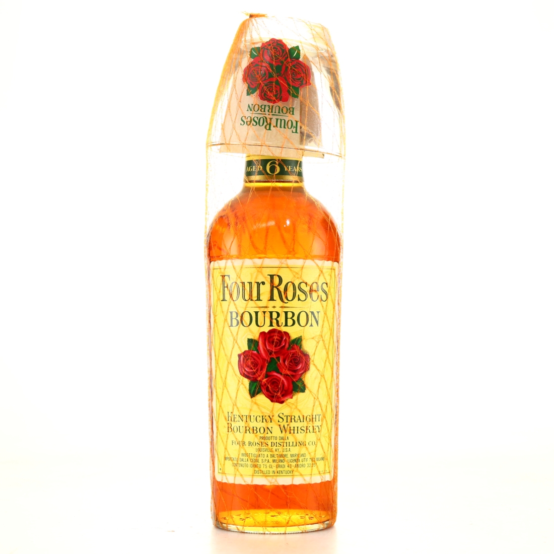 Four Roses 6 Year Old Kentucky Straight Bourbon 1970s with Glass