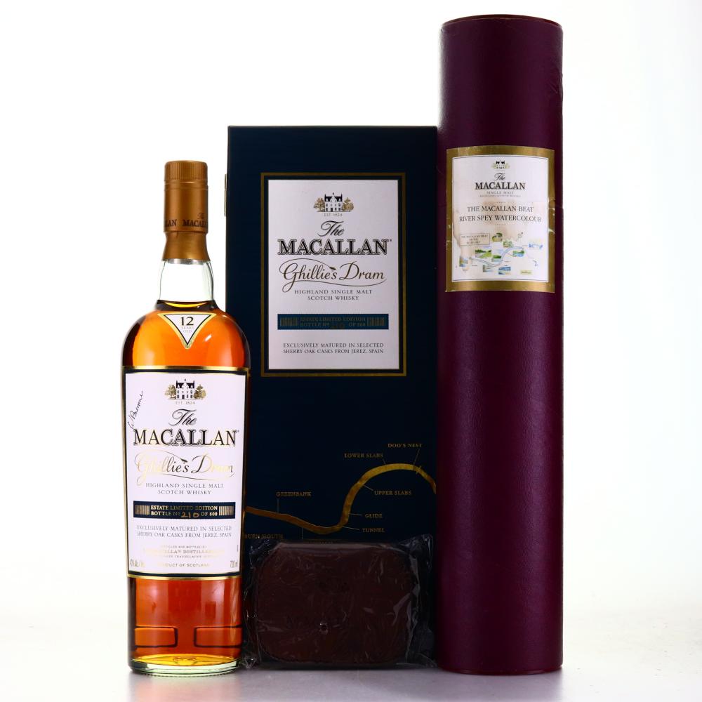 Macallan 12 Year Old Ghillie's Dram / with Map & Fishing Flies - Signed