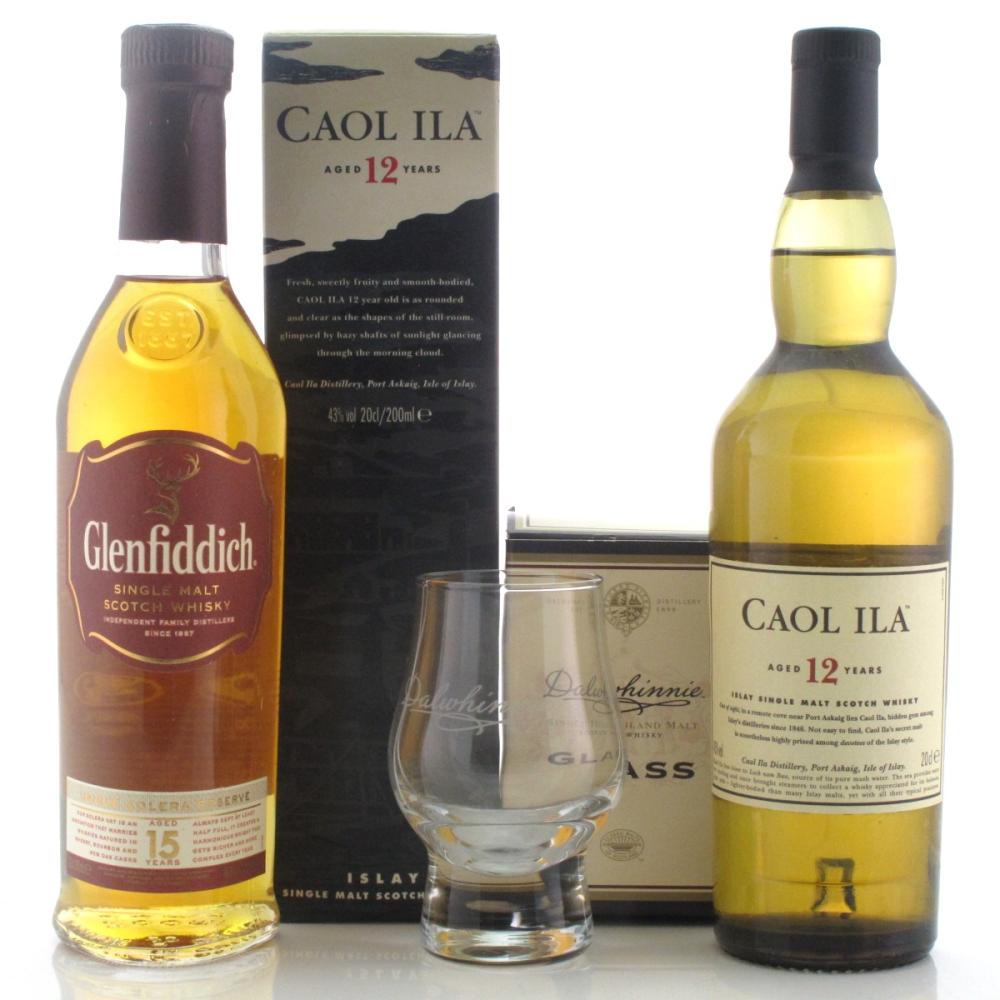 Glenfiddich 15 Year Old & Caol Ila 12 Year Old 2 x 20cl / with Dalwhinnie Glass