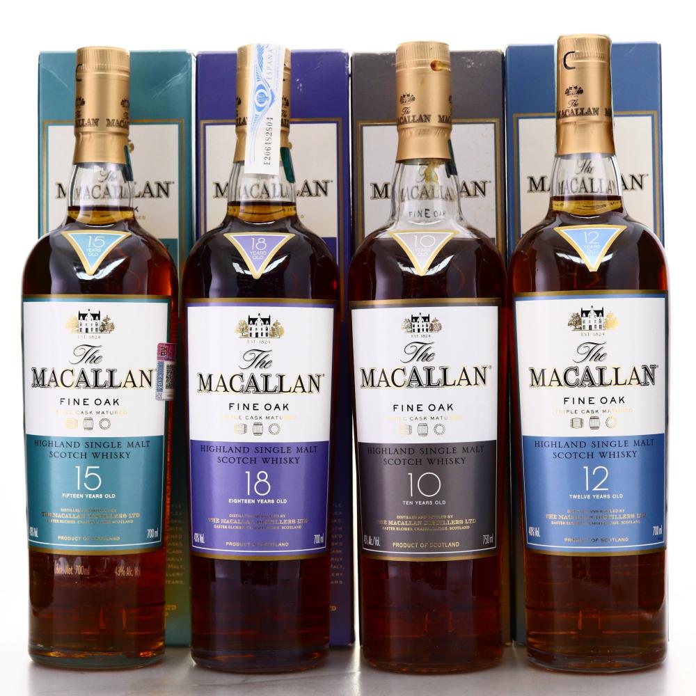 Macallan 10, 12, 15, & 18 Year Old Fine Oak x 4