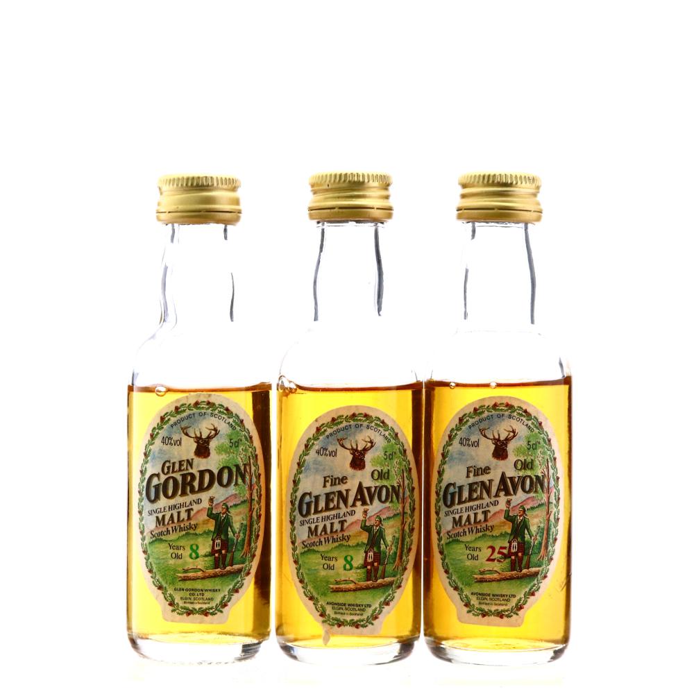 Glen Gordon & Glen Avon 8 & 25 Year Old Miniatures x 3