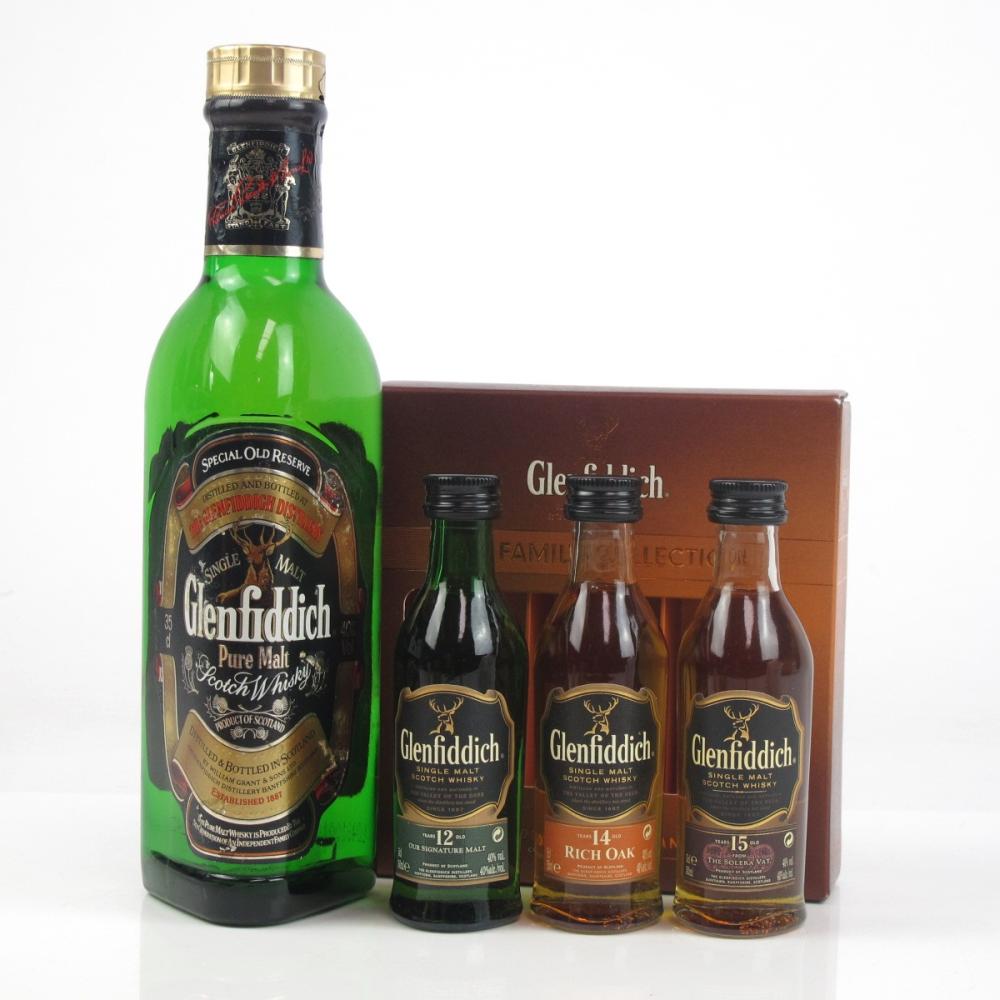 Glenfiddich Pure Malt 35cl and Family Distiller's Collection 3 x 5cl / Includes Coasters and Jug