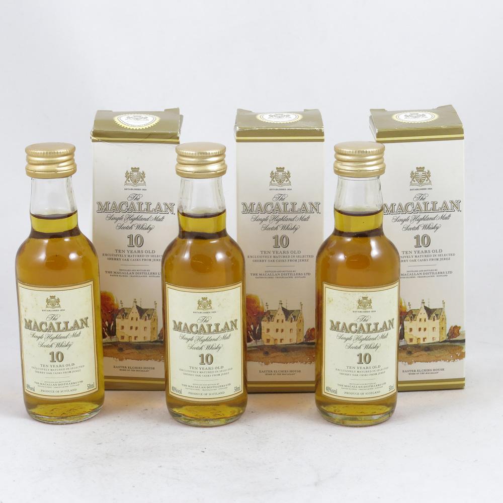 Macallan 10 Year Old (Old Style) Miniatures 5cl x 3 