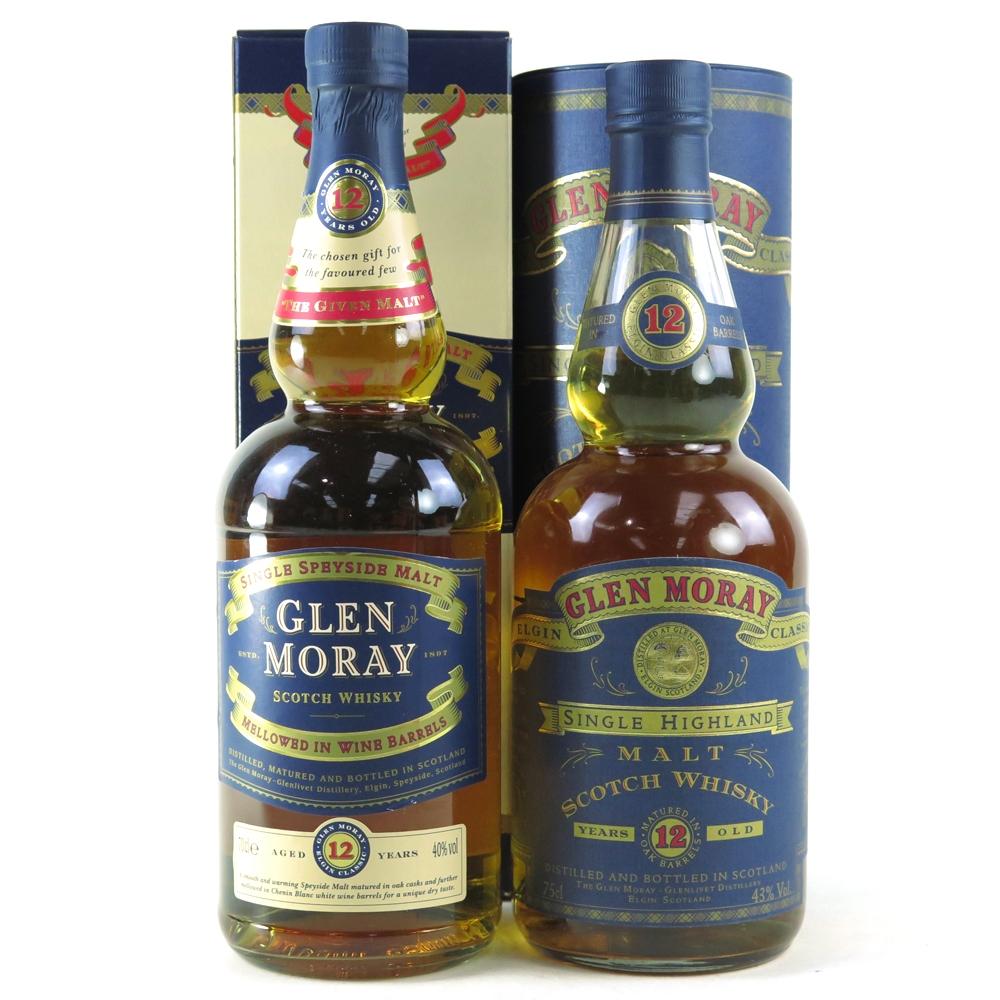Glen Moray 12 Year Old Wine Barrel Finish and 12 Year Old Classic / 2 x 70cl